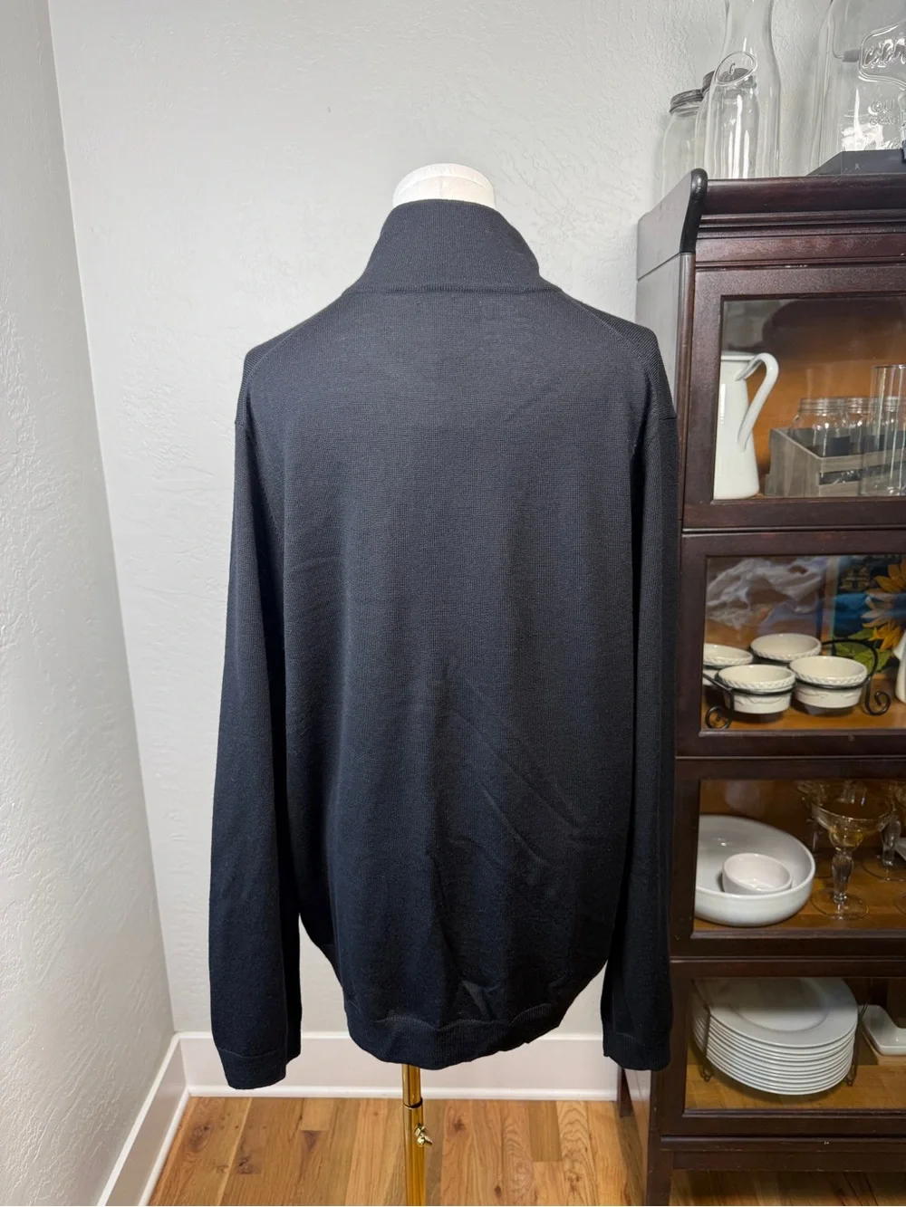 Gap Italian Merino Wool Quarter Zip Sweater Black European Fit Size XL NWT